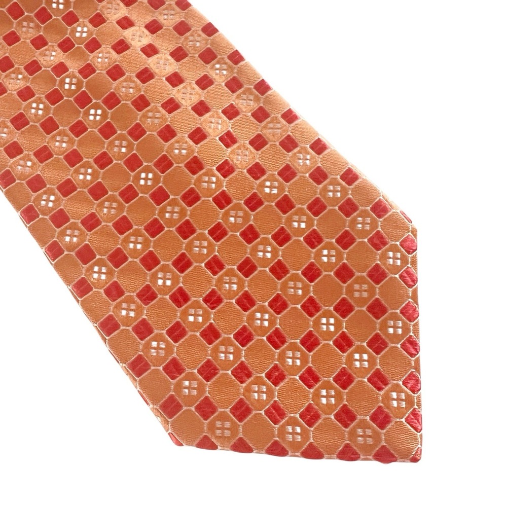 IKE by IKE BEHAR Orange Geometric‎ Necktie 100% Silk 60" Long